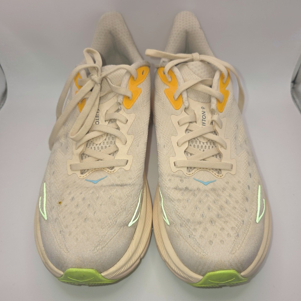 Hoka Clifton 9 Women's Running Shoes Cream Yellow Road Runner Sneakers - Picture 2 of 10